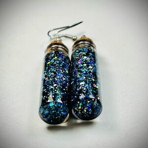 Midnight Stardust Potion Bottle Earrings with Holographic Glitter